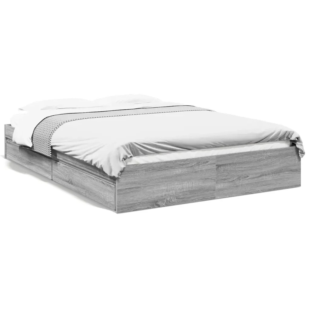 Letto matrimoniale | Letto per adulti | Giroletto Cassetti Grigio Sonoma 160x200 cm Legno Multistrato