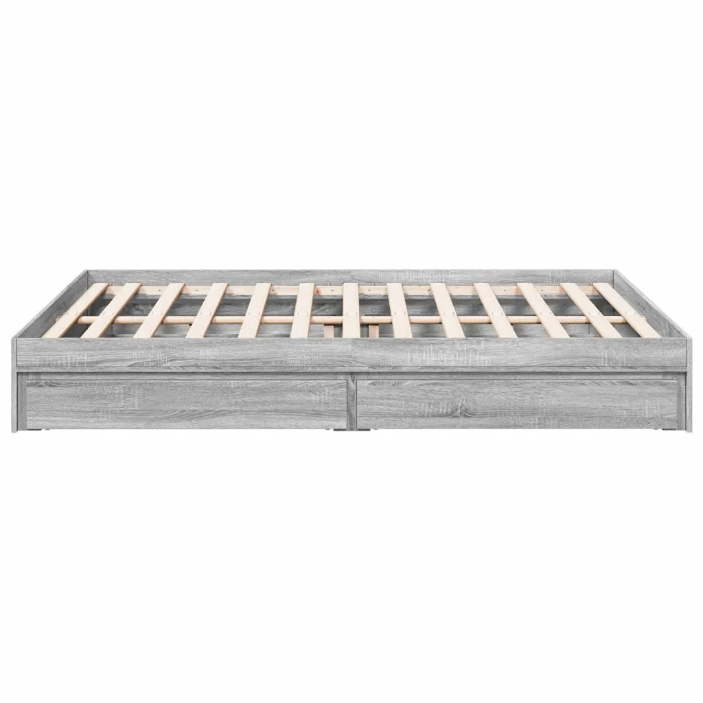 Letto matrimoniale | Letto per adulti | Giroletto Cassetti Grigio Sonoma 160x200 cm Legno Multistrato - Image 5