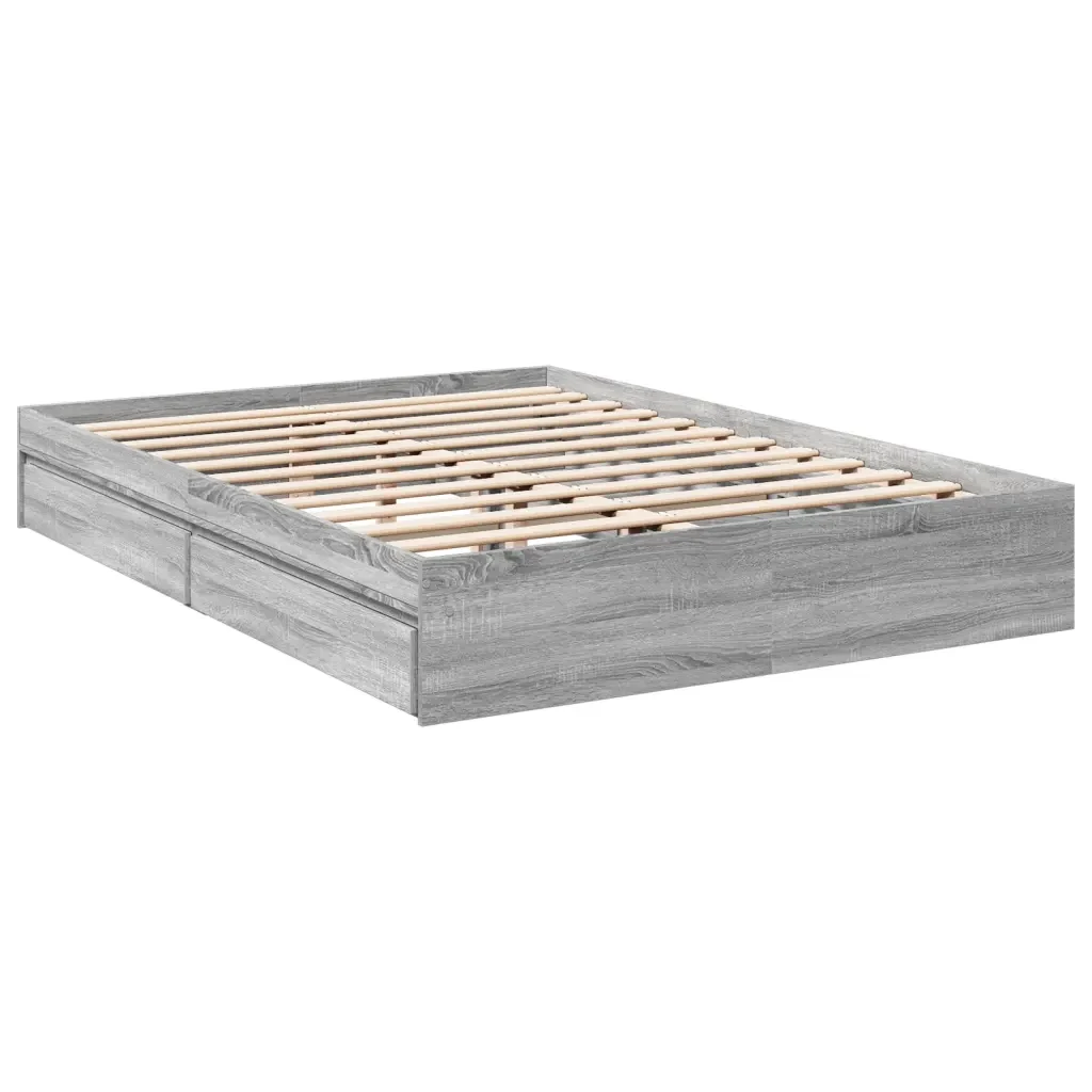 Letto matrimoniale | Letto per adulti | Giroletto Cassetti Grigio Sonoma 160x200 cm Legno Multistrato - Image 6