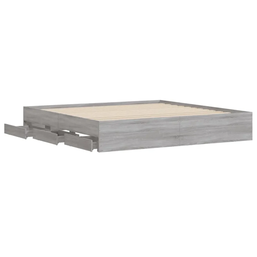 Letto matrimoniale | Letto per adulti | Giroletto Cassetti Grigio Sonoma 160x200 cm Legno Multistrato - Image 5