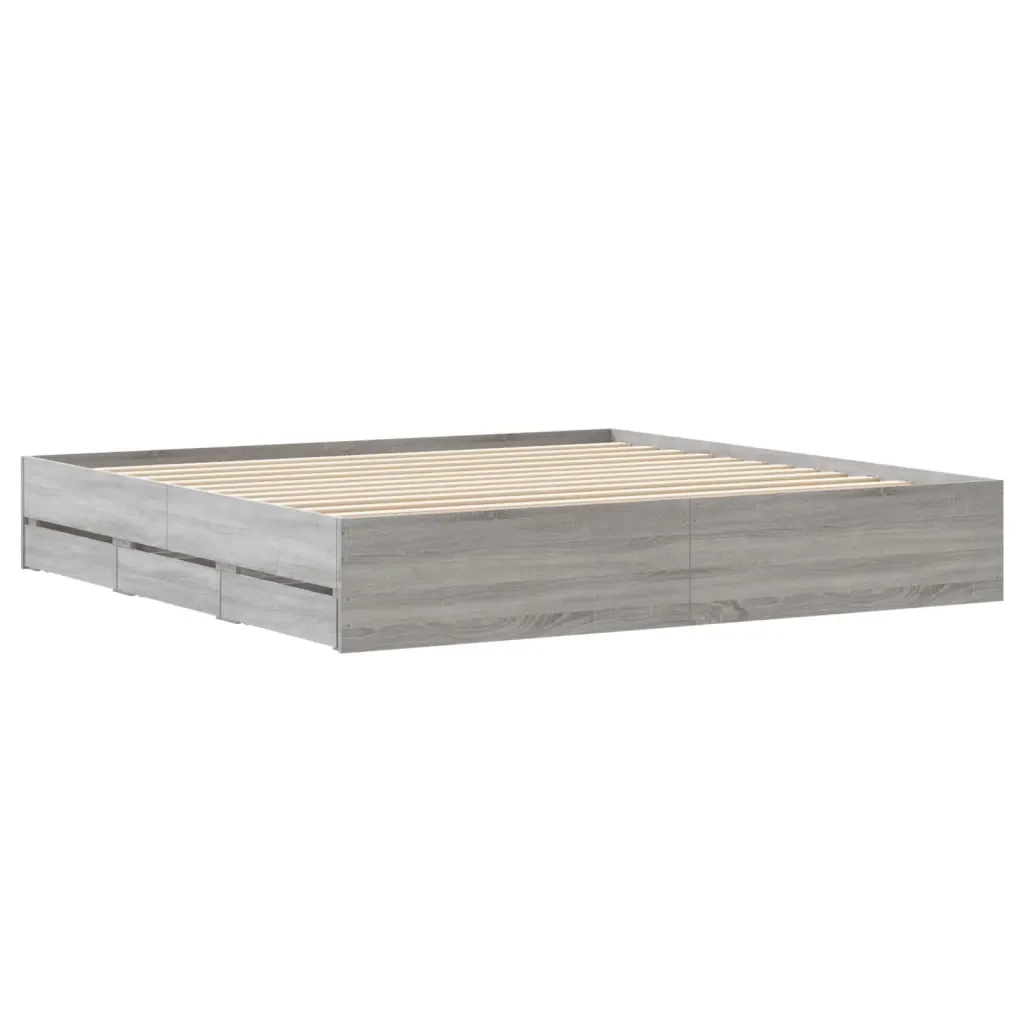 Letto matrimoniale | Letto per adulti | Giroletto Cassetti Grigio Sonoma 160x200 cm Legno Multistrato - Image 8
