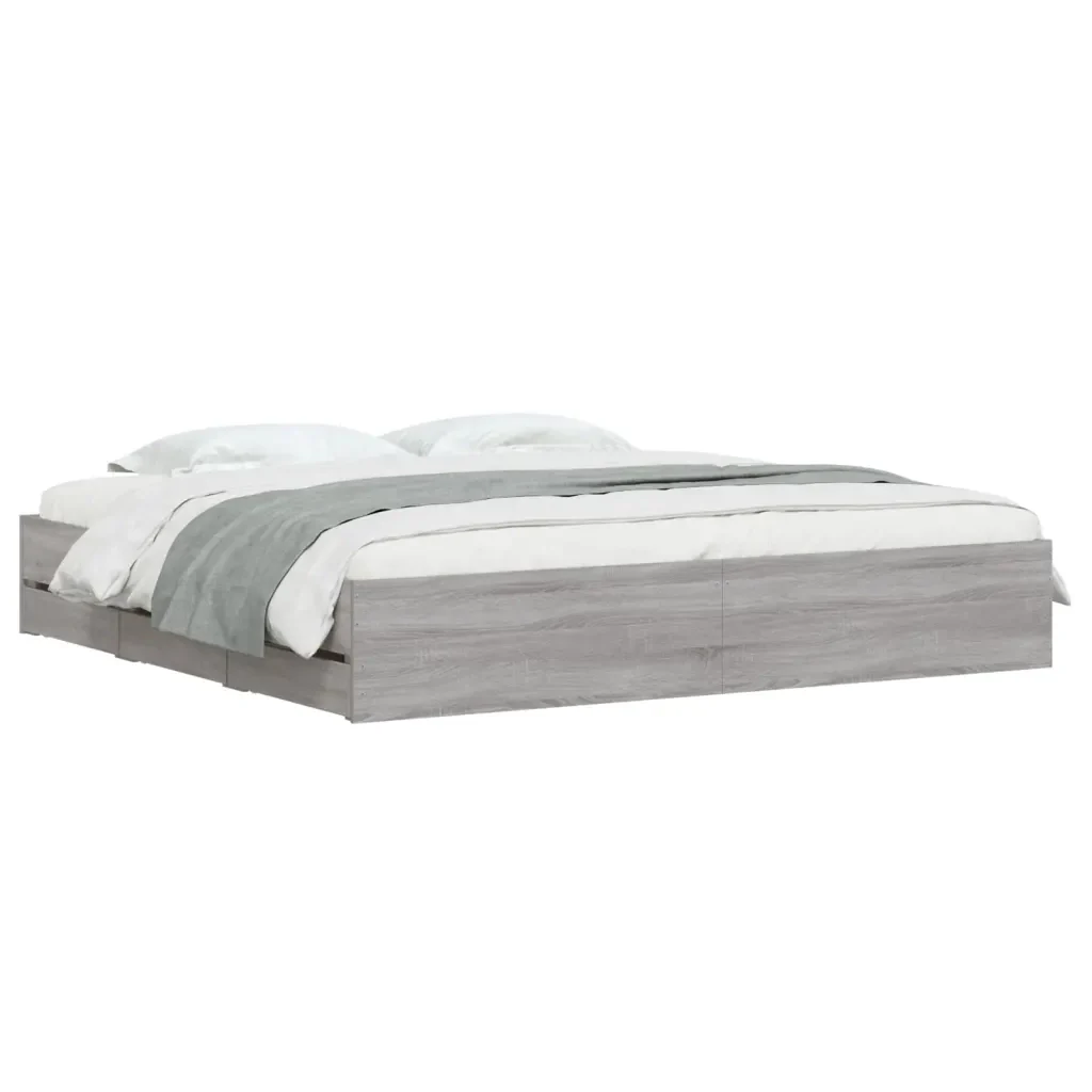 Letto matrimoniale | Letto per adulti | Giroletto Cassetti Grigio Sonoma 180x200 cm Legno Multistrato - Image 3