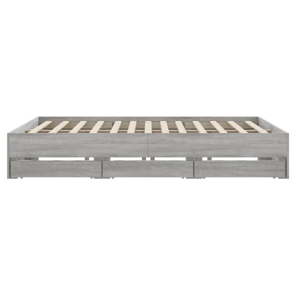 Letto matrimoniale | Letto per adulti | Giroletto Cassetti Grigio Sonoma 180x200 cm Legno Multistrato - Image 7