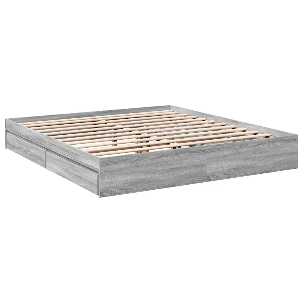 Letto matrimoniale | Letto per adulti | Giroletto Cassetti Grigio Sonoma 180x200 cm Legno Multistrato - Image 4