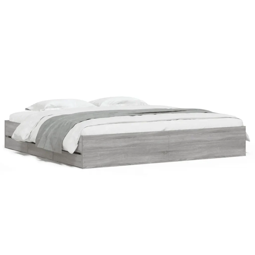 Letto matrimoniale | Letto per adulti | Giroletto Cassetti Grigio Sonoma 200x200 cm Legno Multistrato