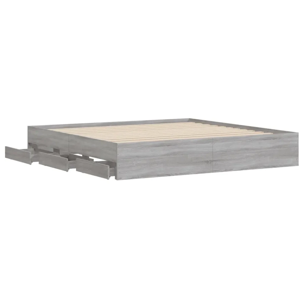 Letto matrimoniale | Letto per adulti | Giroletto Cassetti Grigio Sonoma 200x200 cm Legno Multistrato - Image 5