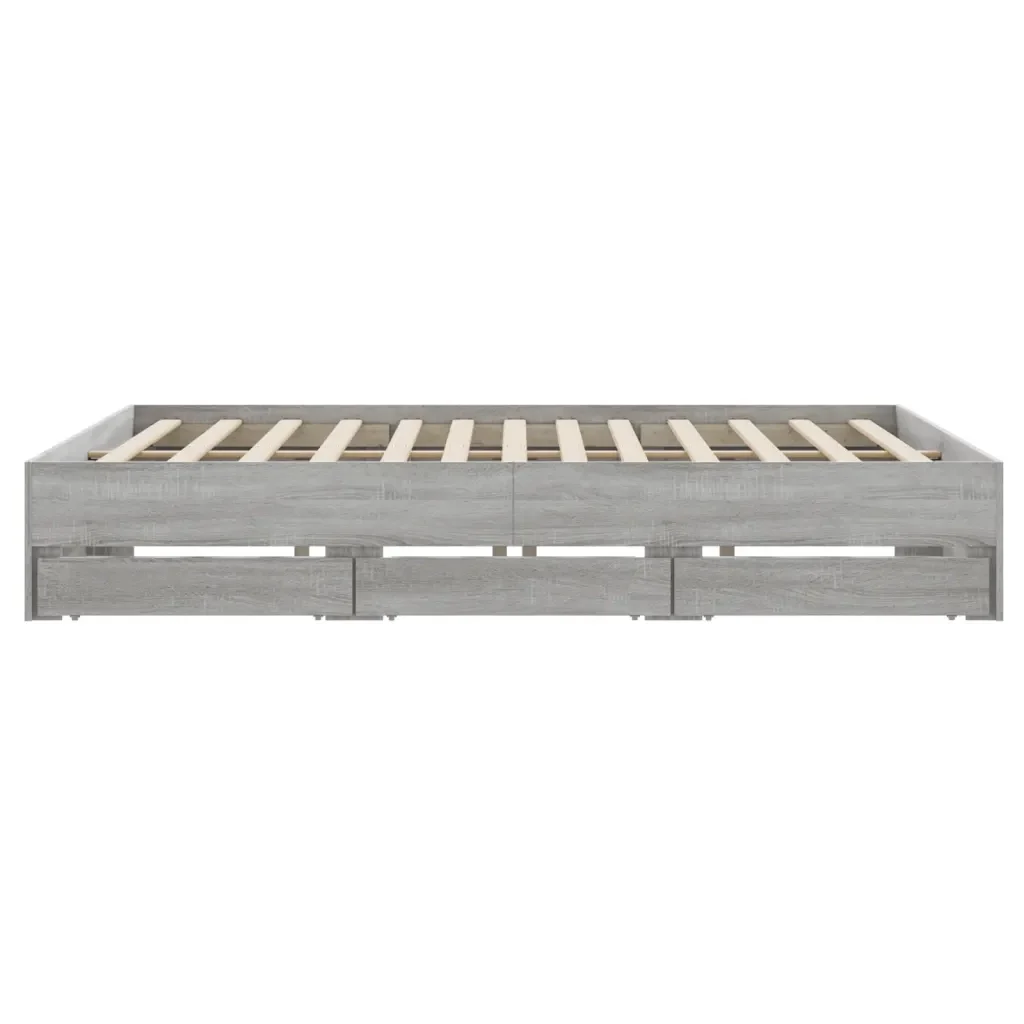 Letto matrimoniale | Letto per adulti | Giroletto Cassetti Grigio Sonoma 200x200 cm Legno Multistrato - Image 7