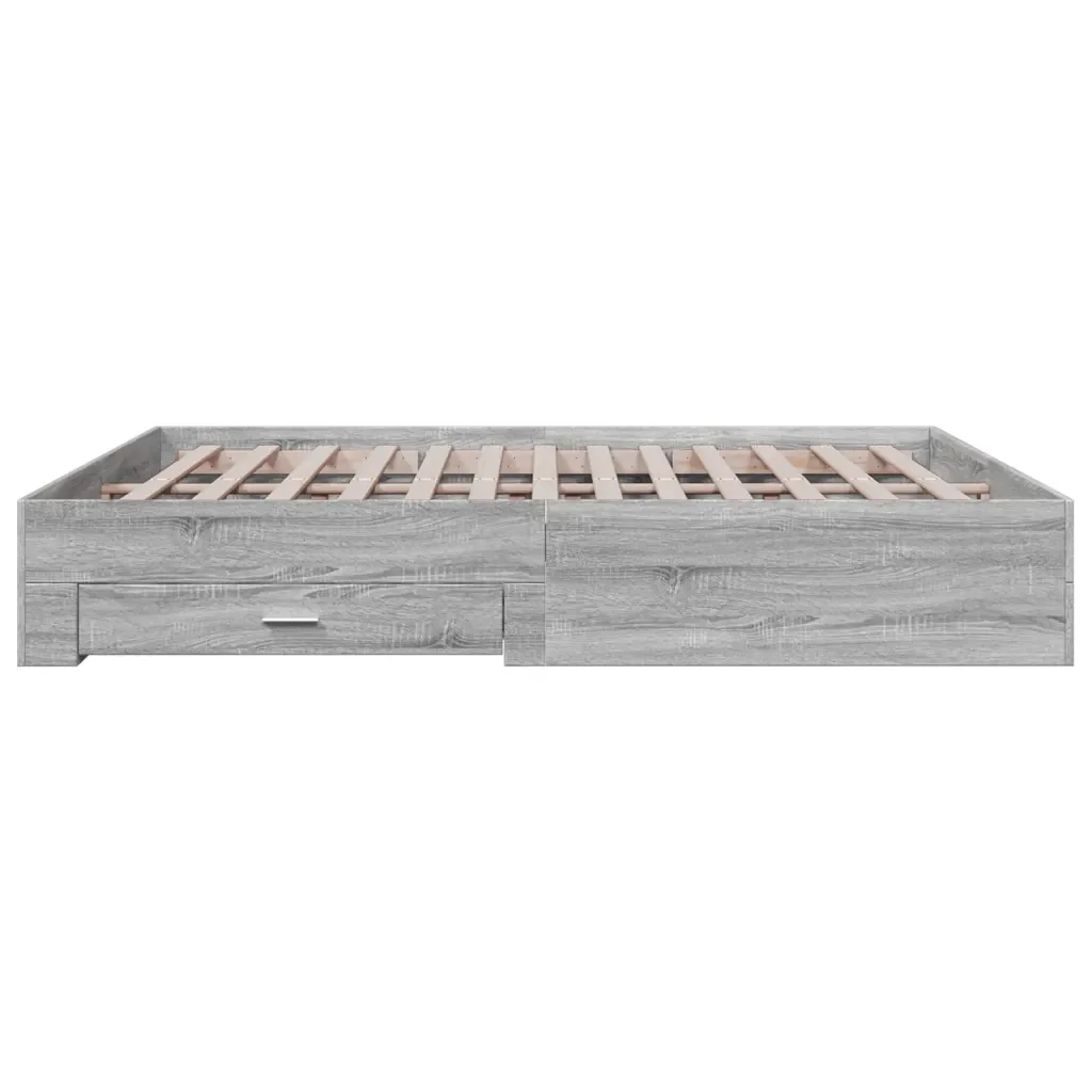 Letto matrimoniale | Letto per adulti | Giroletto Cassetti Grigio Sonoma 200x200 cm Legno Multistrato - Image 5