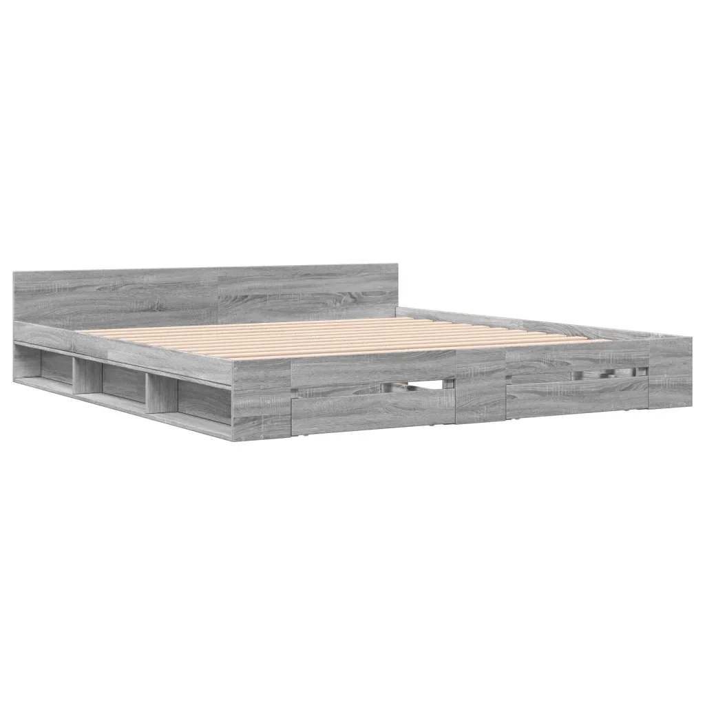 Letto matrimoniale | Letto per adulti | Giroletto Cassetti Grigio Sonoma 200x200 cm Legno Multistrato - Image 4