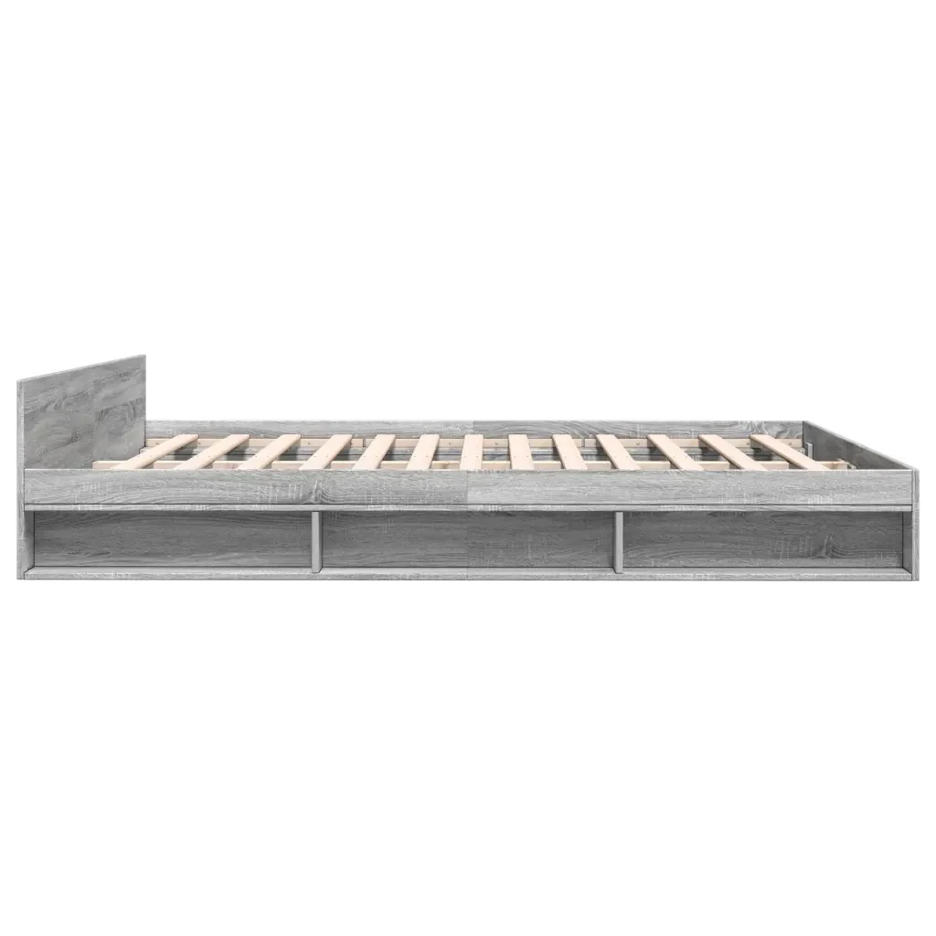 Letto matrimoniale | Letto per adulti | Giroletto Cassetti Grigio Sonoma 200x200 cm Legno Multistrato - Image 5