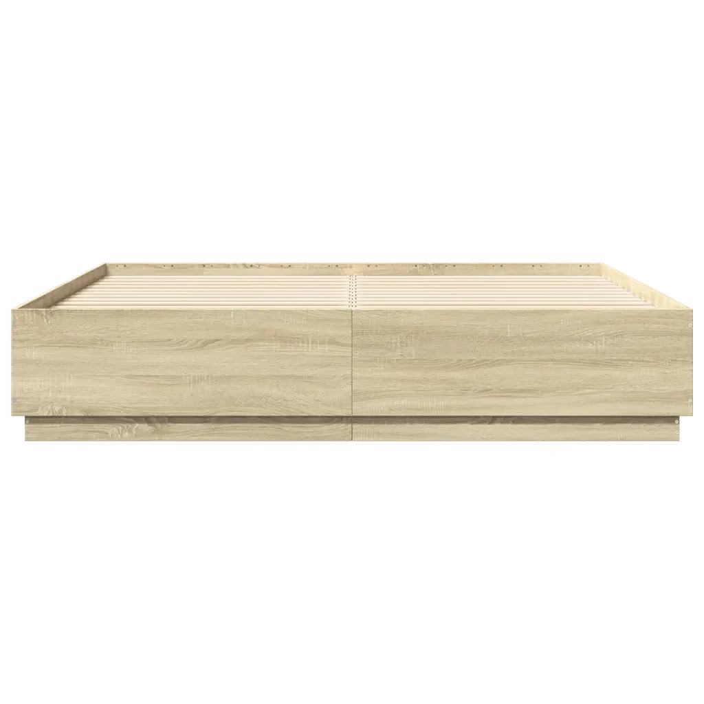 Letto matrimoniale | Letto per adulti | Giroletto Cassetti Luci LED Sonoma 200x200 cm Legno Multistrato - Image 6