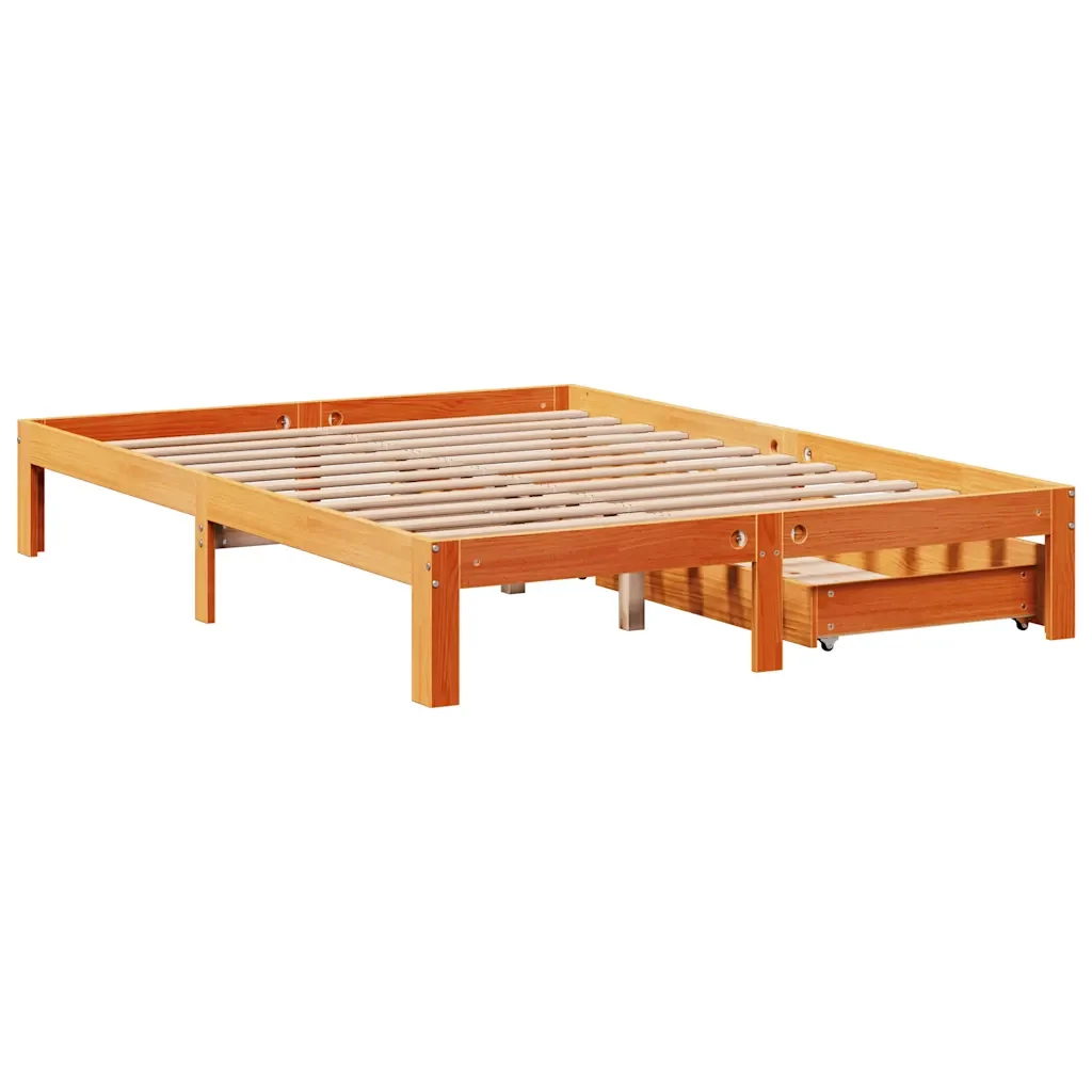 Letto matrimoniale | Letto per adulti | Giroletto Cassetti Marrone Cera 135x190 cm Legno Massello Pino - Image 8