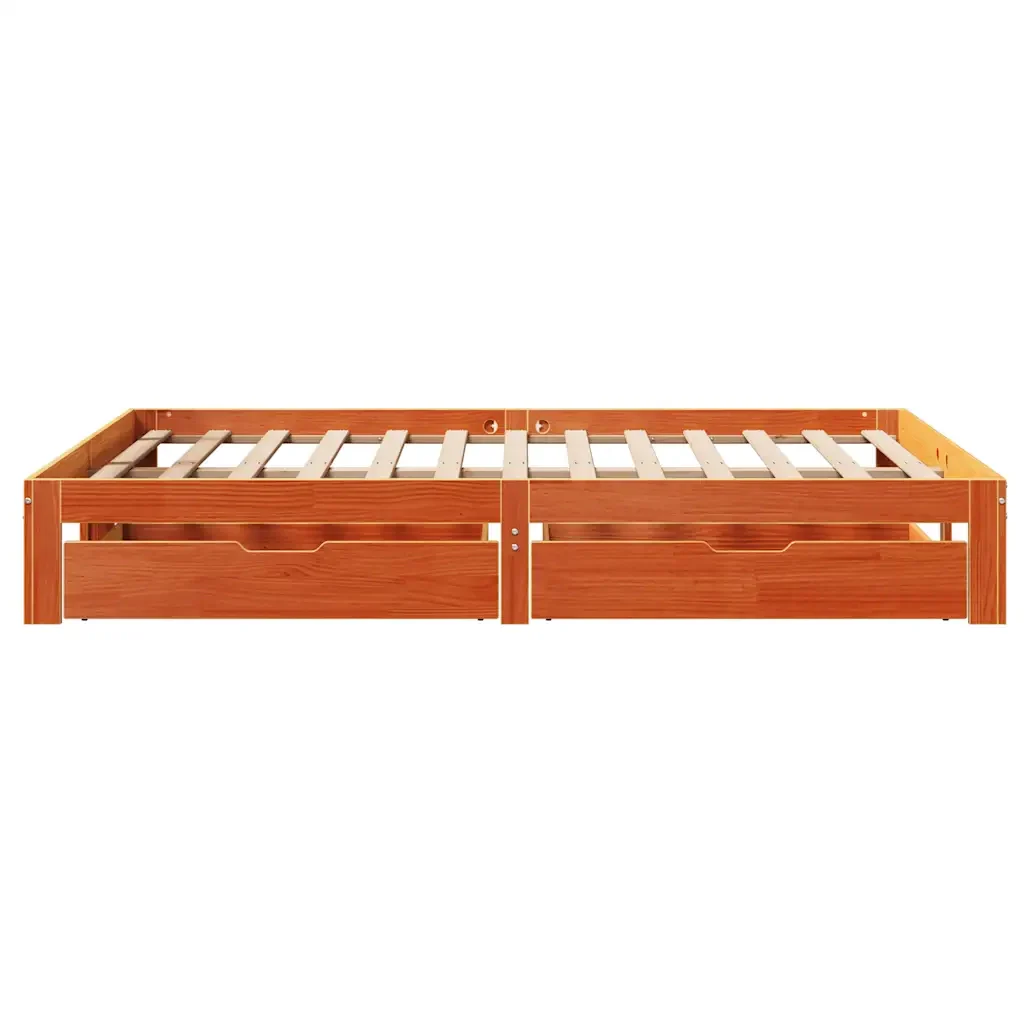Letto matrimoniale | Letto per adulti | Giroletto Cassetti Marrone Cera 140x190 cm Legno Massello Pino - Image 7