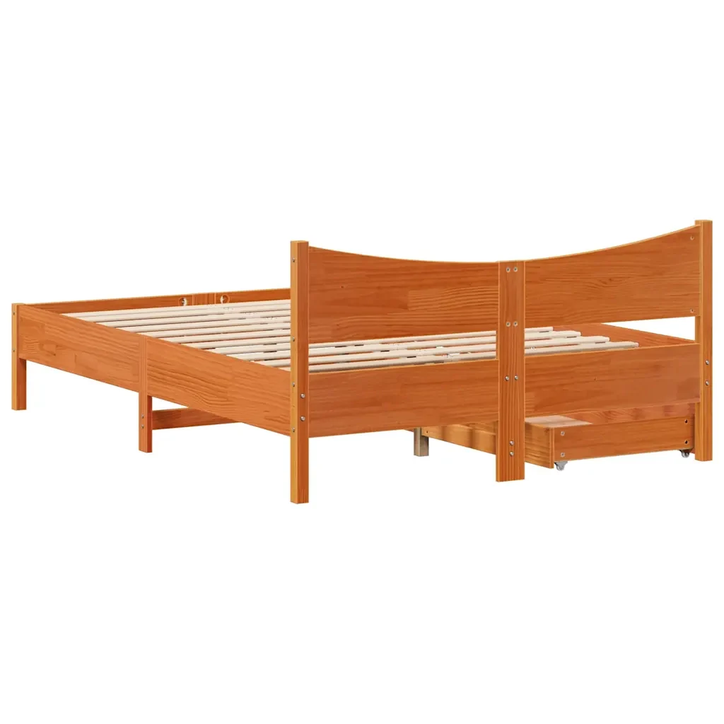 Letto matrimoniale | Letto per adulti | Giroletto Cassetti Marrone Cera 140x190 cm Legno Massello Pino - Image 8