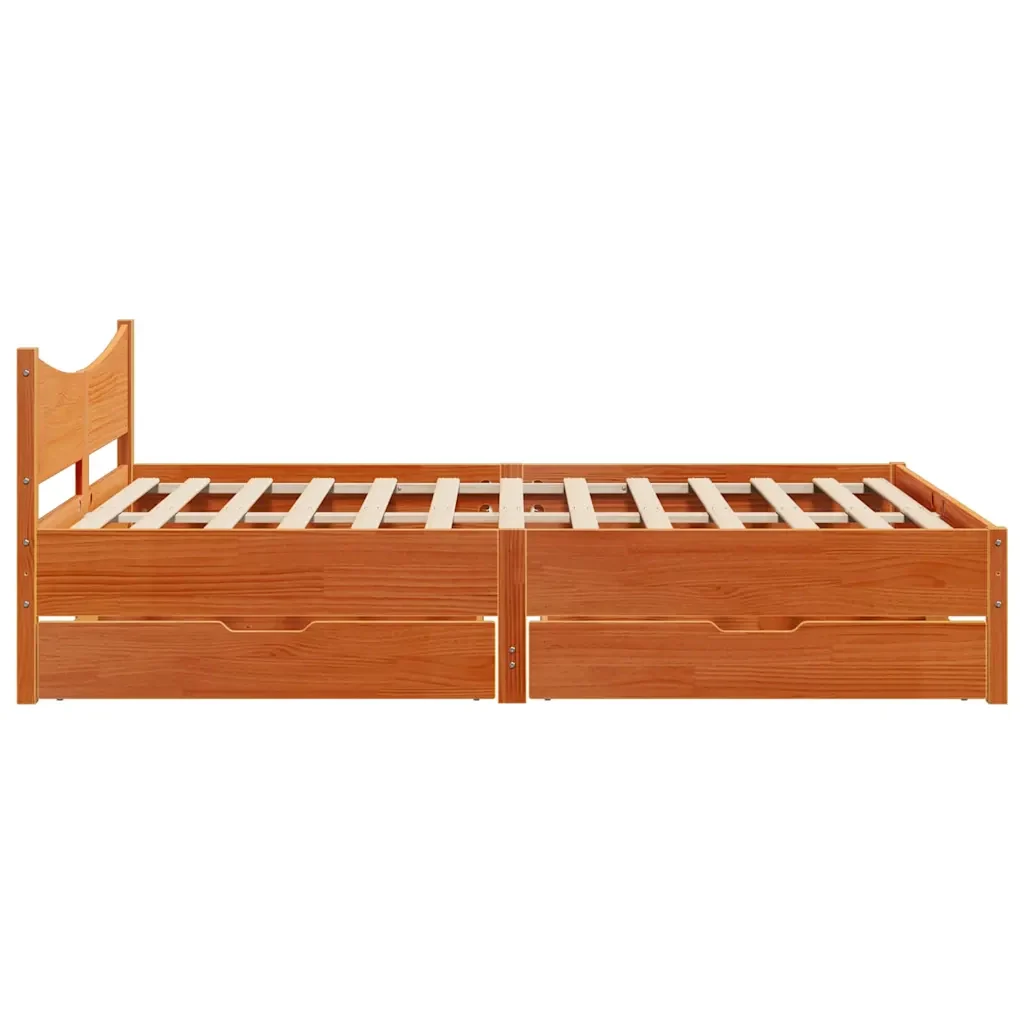 Letto matrimoniale | Letto per adulti | Giroletto Cassetti Marrone Cera 140x200 cm Legno Massello Pino - Image 7