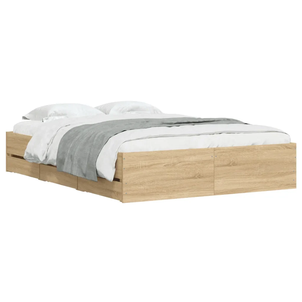 Letto matrimoniale | Letto per adulti | Giroletto Cassetti Rovere Sonoma 120x190 cm Legno Multistrato - Image 4