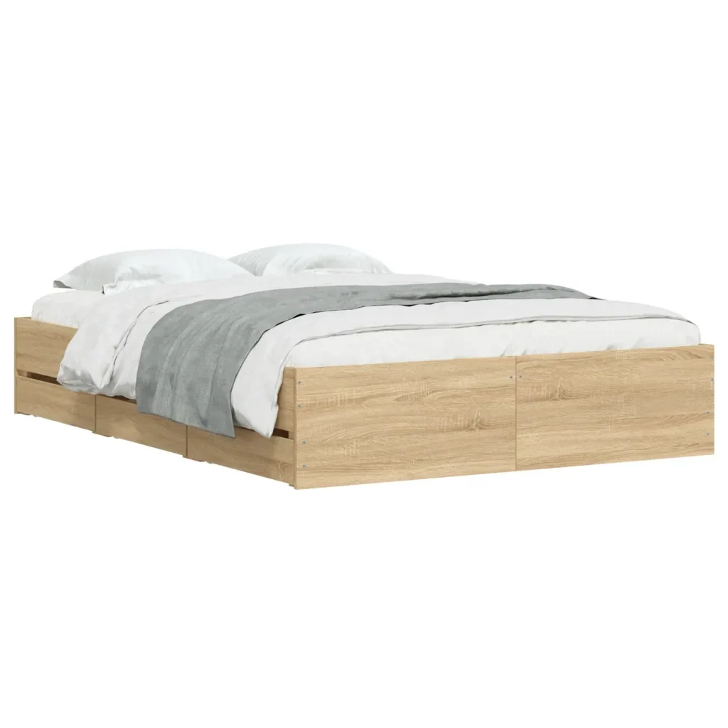 Letto matrimoniale | Letto per adulti | Giroletto Cassetti Rovere Sonoma 135x190 cm Legno Multistrato - Image 3