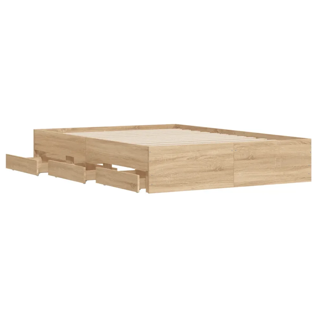 Letto matrimoniale | Letto per adulti | Giroletto Cassetti Rovere Sonoma 135x190 cm Legno Multistrato - Image 5