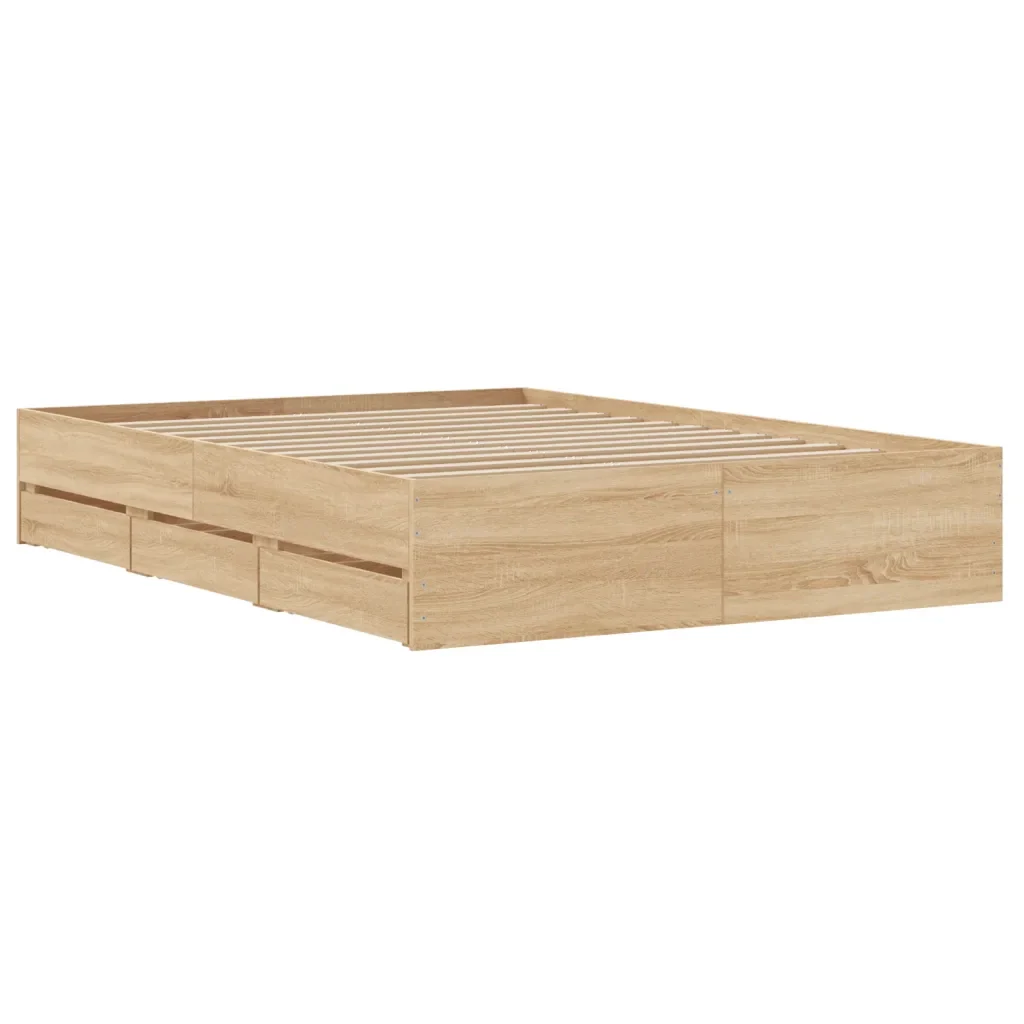 Letto matrimoniale | Letto per adulti | Giroletto Cassetti Rovere Sonoma 135x190 cm Legno Multistrato - Image 8