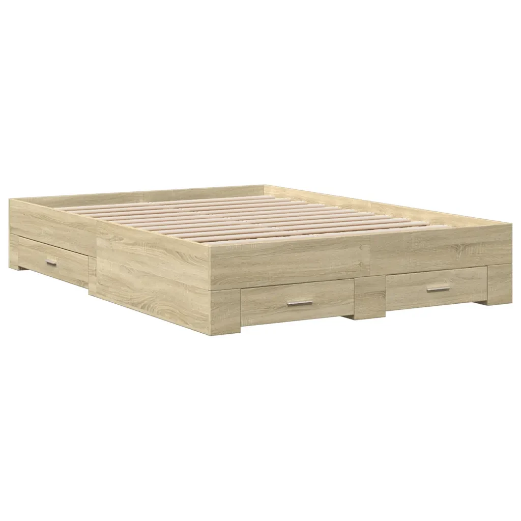 Letto matrimoniale | Letto per adulti | Giroletto Cassetti Rovere Sonoma 135x190 cm Legno Multistrato - Image 4