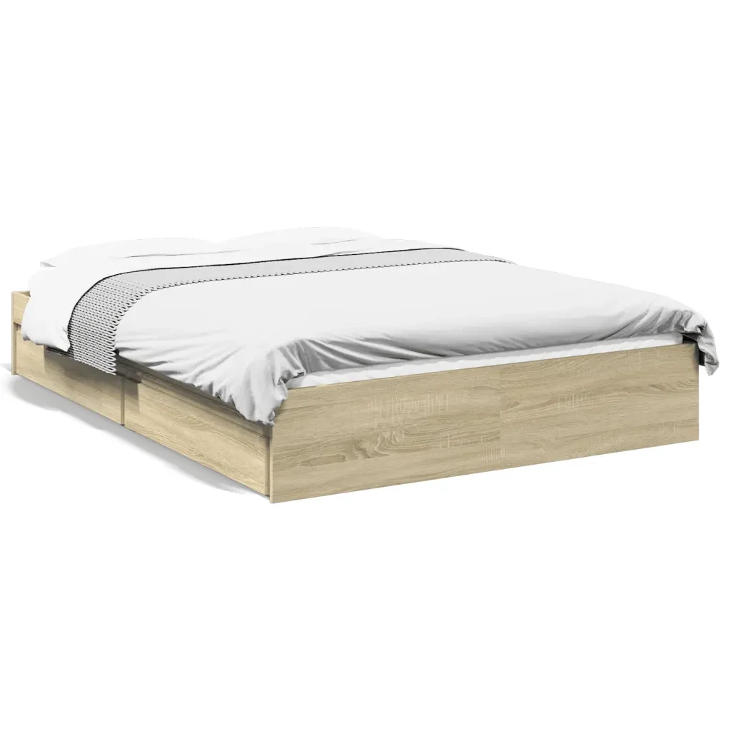 Letto matrimoniale | Letto per adulti | Giroletto Cassetti Rovere Sonoma 140x190 cm Legno Multistrato