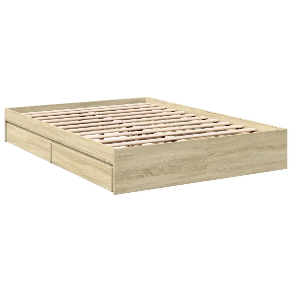Letto matrimoniale | Letto per adulti | Giroletto Cassetti Rovere Sonoma 140x190 cm Legno Multistrato - Image 3