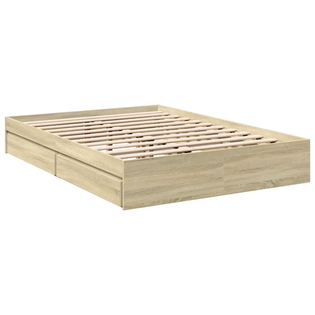 Letto matrimoniale | Letto per adulti | Giroletto Cassetti Rovere Sonoma 140x190 cm Legno Multistrato - Image 6