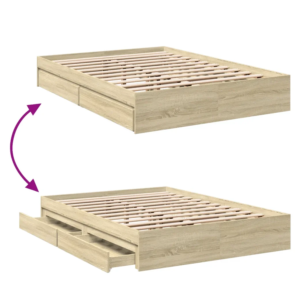 Letto matrimoniale | Letto per adulti | Giroletto Cassetti Rovere Sonoma 140x190 cm Legno Multistrato - Image 7