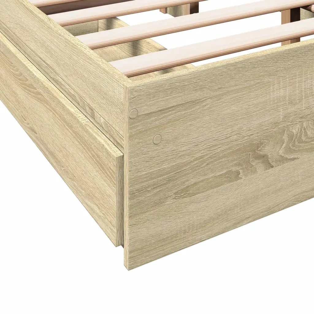 Letto matrimoniale | Letto per adulti | Giroletto Cassetti Rovere Sonoma 140x190 cm Legno Multistrato - Image 8