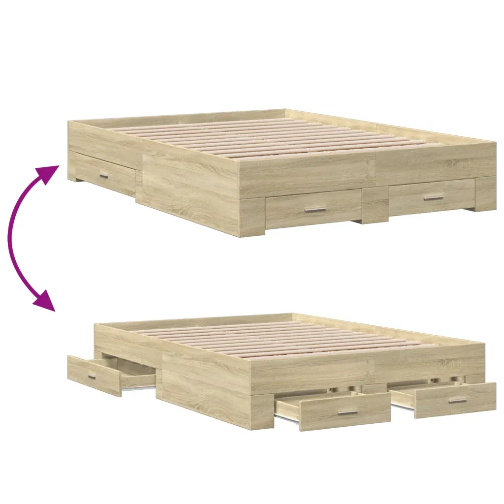Letto matrimoniale | Letto per adulti | Giroletto Cassetti Rovere Sonoma 140x190 cm Legno Multistrato - Image 7