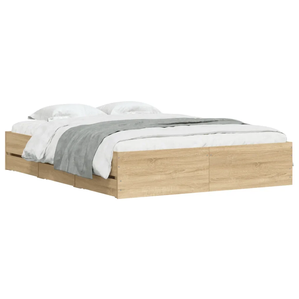 Letto matrimoniale | Letto per adulti | Giroletto Cassetti Rovere Sonoma 140x200 cm Legno Multistrato - Image 3