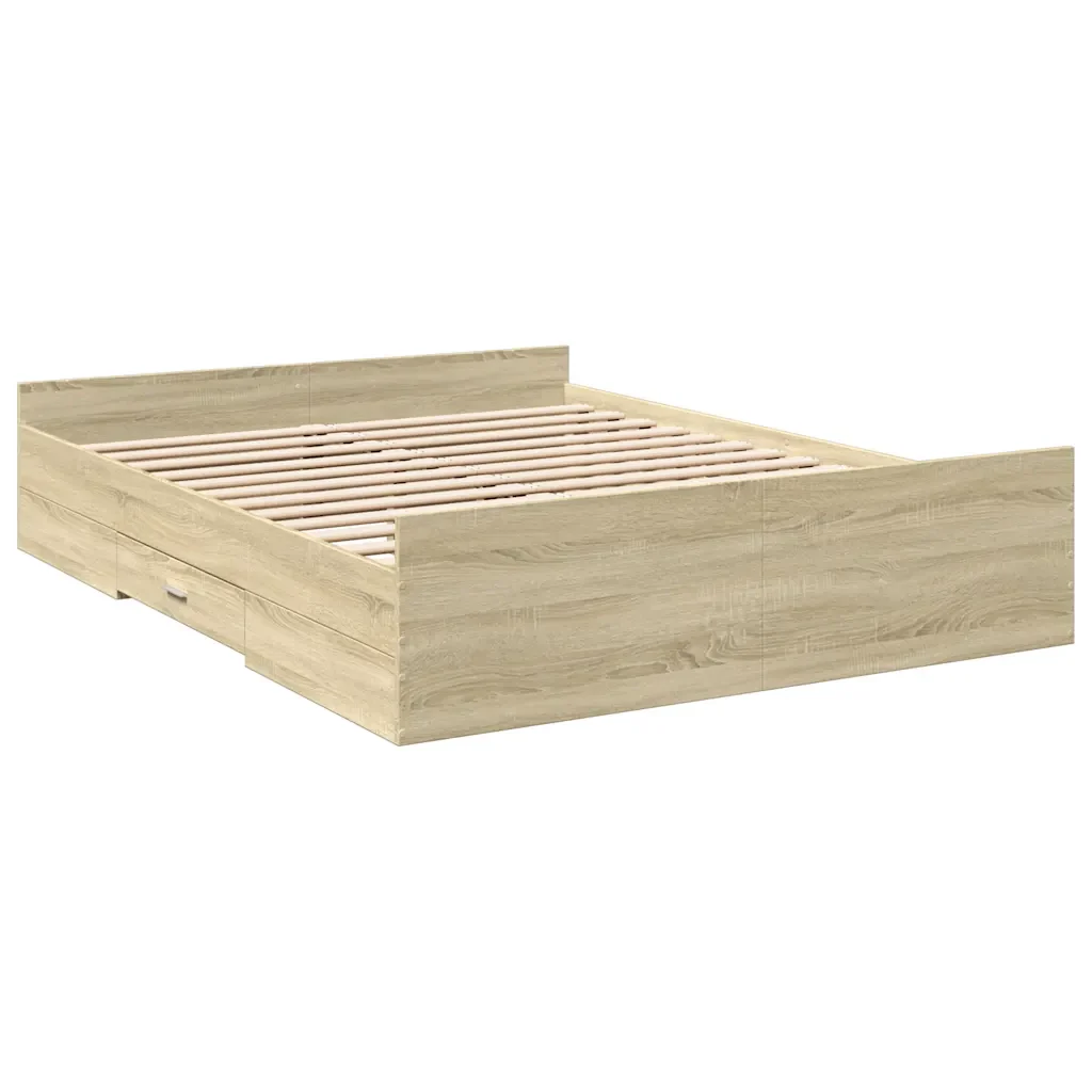 Letto matrimoniale | Letto per adulti | Giroletto Cassetti Rovere Sonoma 150x200 cm Legno Multistrato - Image 4