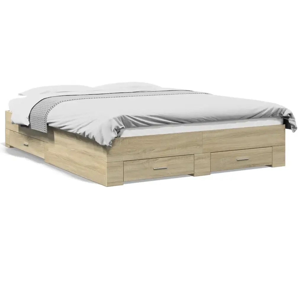 Letto matrimoniale | Letto per adulti | Giroletto Cassetti Rovere Sonoma 150x200 cm Legno Multistrato