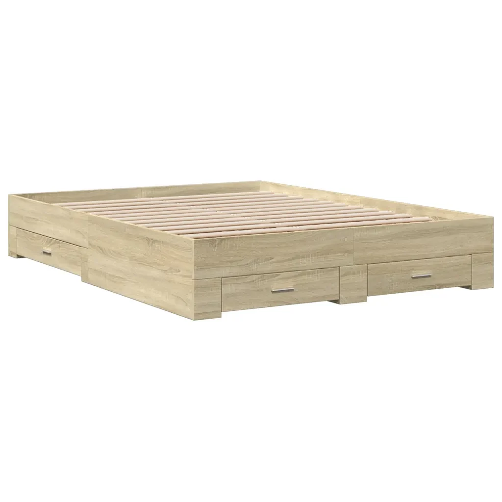 Letto matrimoniale | Letto per adulti | Giroletto Cassetti Rovere Sonoma 150x200 cm Legno Multistrato - Image 3
