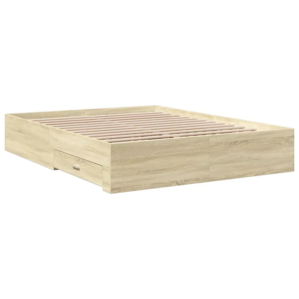 Letto matrimoniale | Letto per adulti | Giroletto Cassetti Rovere Sonoma 150x200 cm Legno Multistrato - Image 6