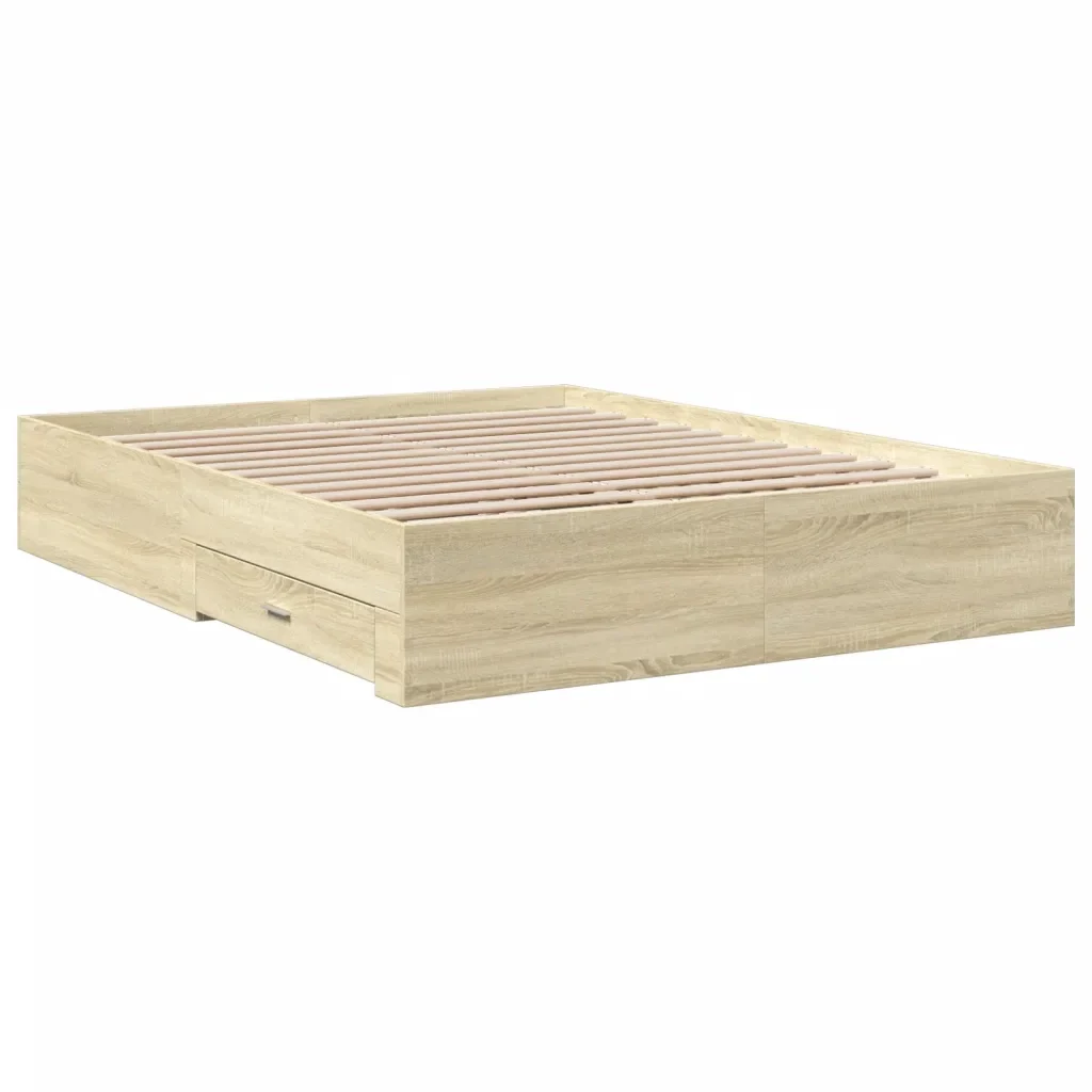 Letto matrimoniale | Letto per adulti | Giroletto Cassetti Rovere Sonoma 160x200 cm Legno Multistrato - Image 4