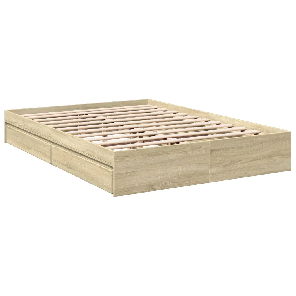 Letto matrimoniale | Letto per adulti | Giroletto Cassetti Rovere Sonoma 160x200 cm Legno Multistrato - Image 3