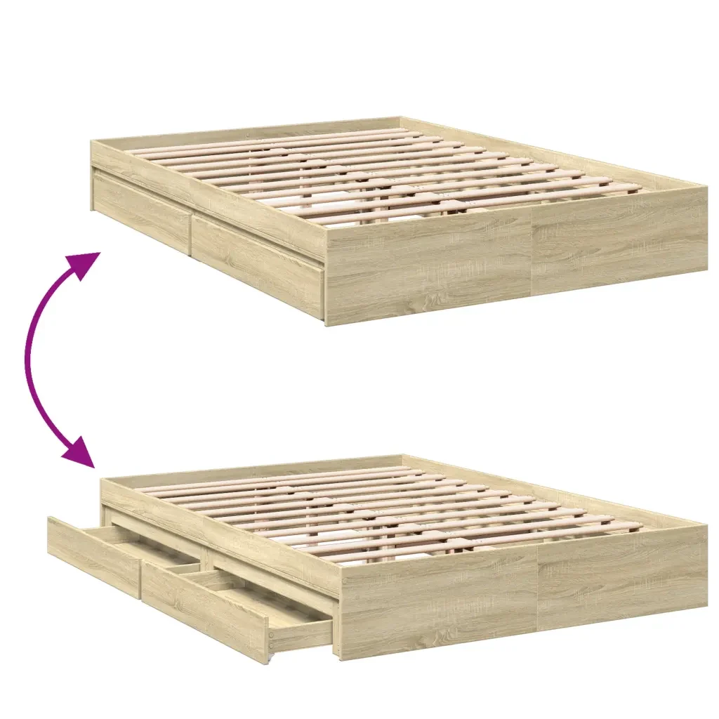 Letto matrimoniale | Letto per adulti | Giroletto Cassetti Rovere Sonoma 160x200 cm Legno Multistrato - Image 7