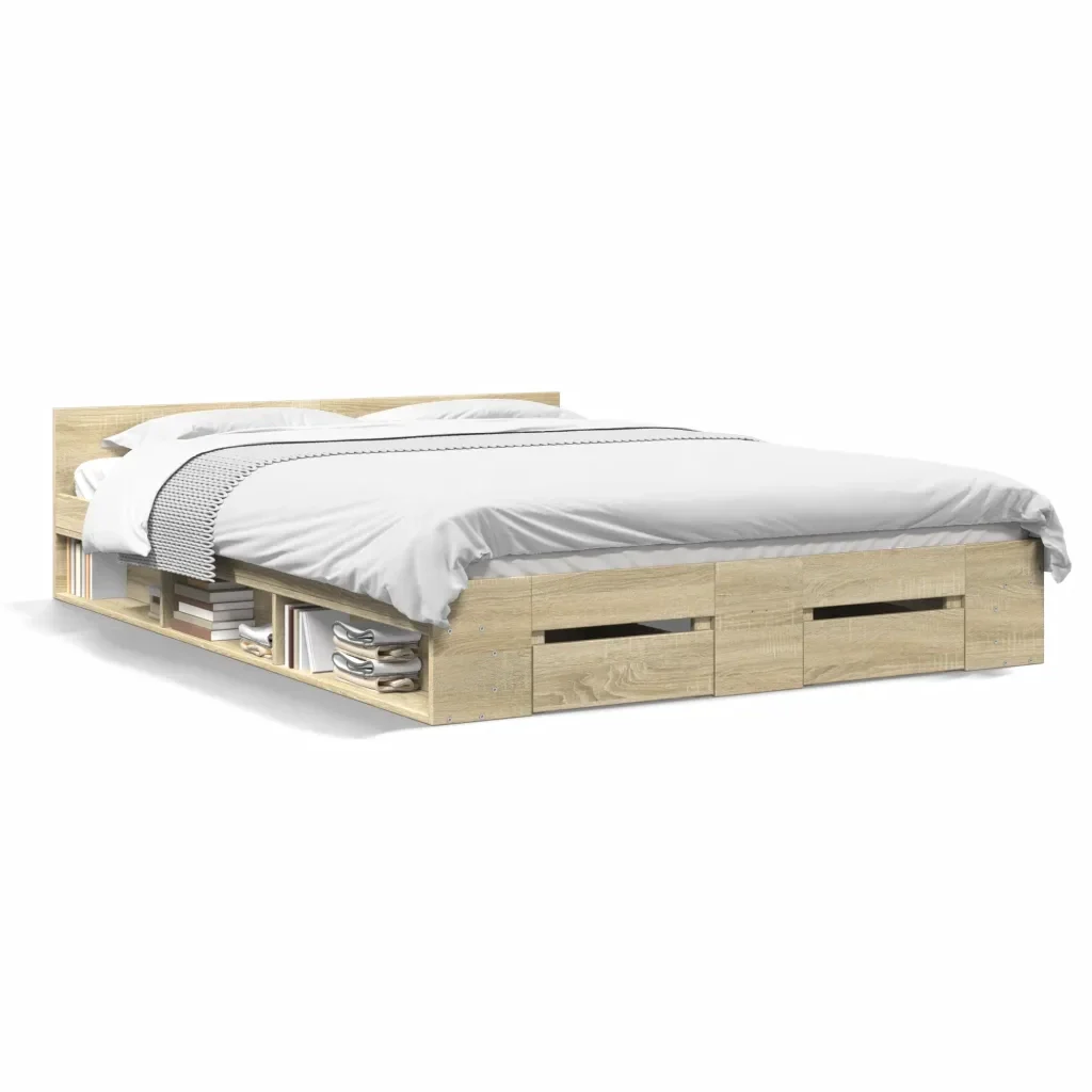 Letto matrimoniale | Letto per adulti | Giroletto Cassetti Rovere Sonoma 160x200 cm Legno Multistrato