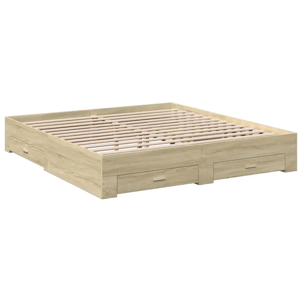 Letto matrimoniale | Letto per adulti | Giroletto Cassetti Rovere Sonoma 180x200 cm Legno Multistrato - Image 4