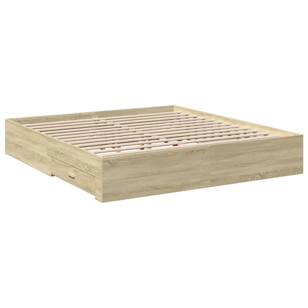 Letto matrimoniale | Letto per adulti | Giroletto Cassetti Rovere Sonoma 180x200 cm Legno Multistrato - Image 6