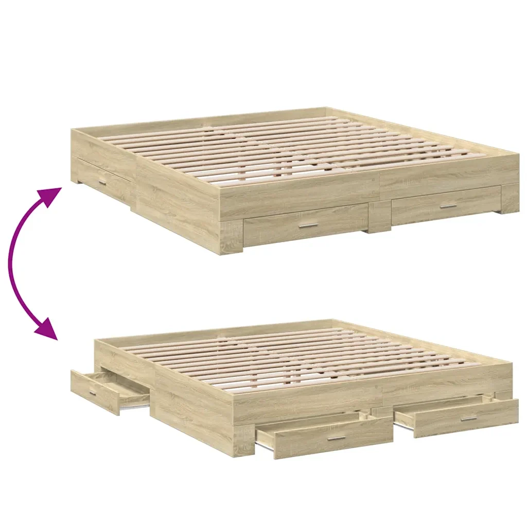 Letto matrimoniale | Letto per adulti | Giroletto Cassetti Rovere Sonoma 180x200 cm Legno Multistrato - Image 7