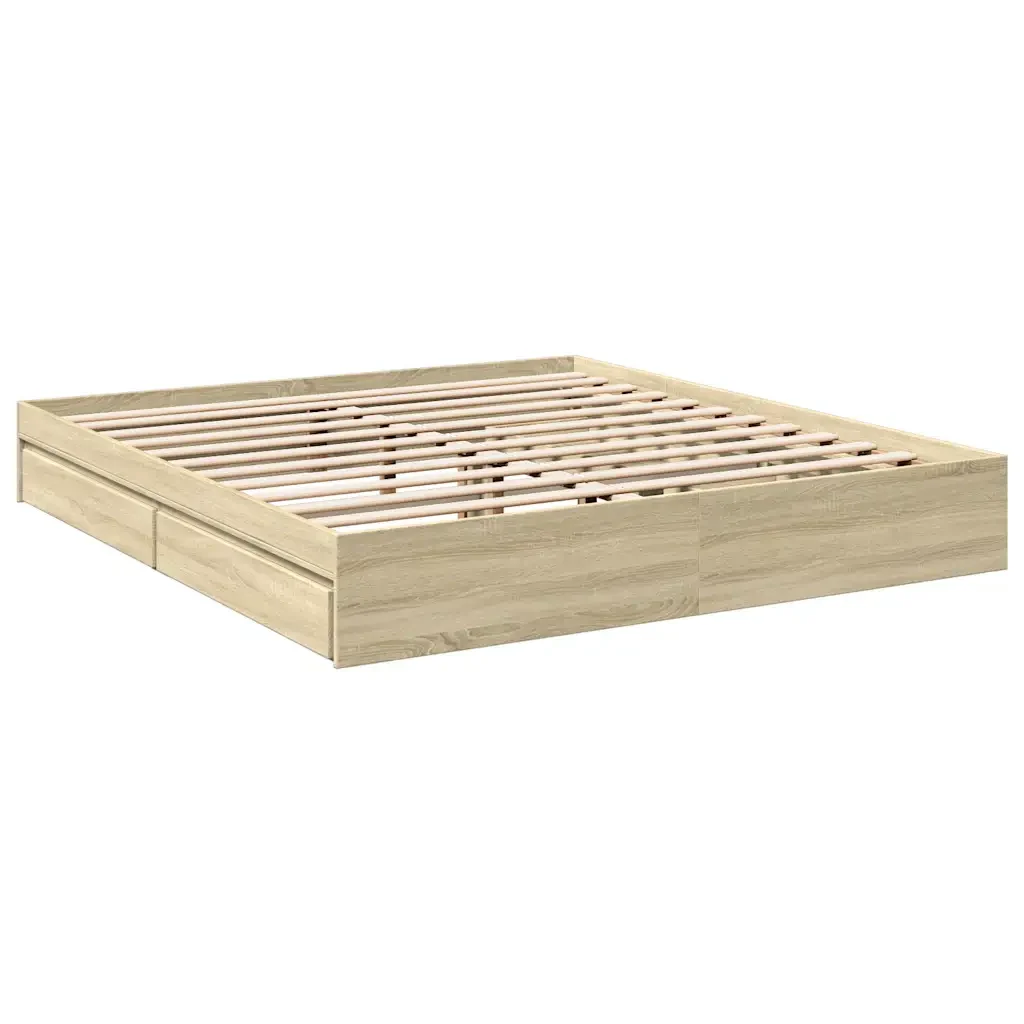 Letto matrimoniale | Letto per adulti | Giroletto Cassetti Rovere Sonoma 180x200 cm Legno Multistrato - Image 6