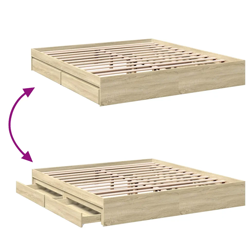 Letto matrimoniale | Letto per adulti | Giroletto Cassetti Rovere Sonoma 180x200 cm Legno Multistrato - Image 7