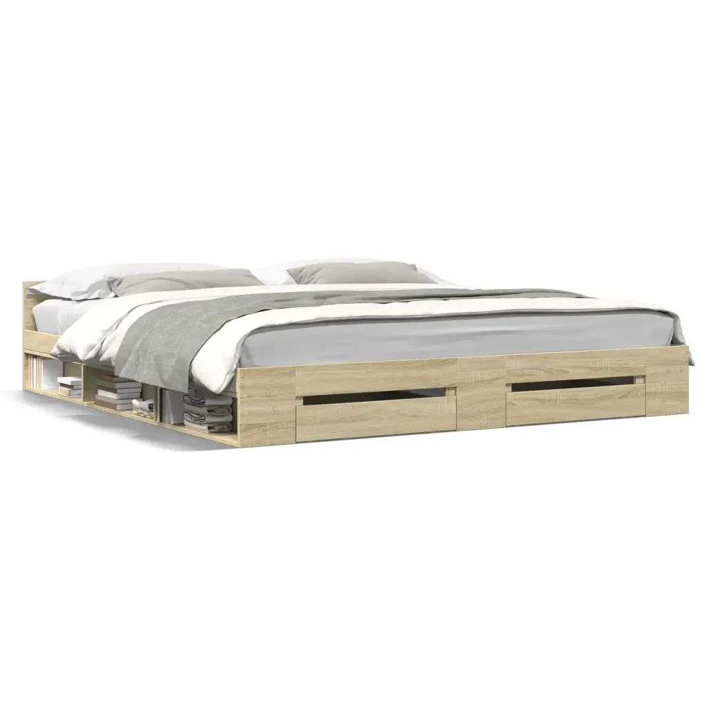 Letto matrimoniale | Letto per adulti | Giroletto Cassetti Rovere Sonoma 180x200 cm Legno Multistrato