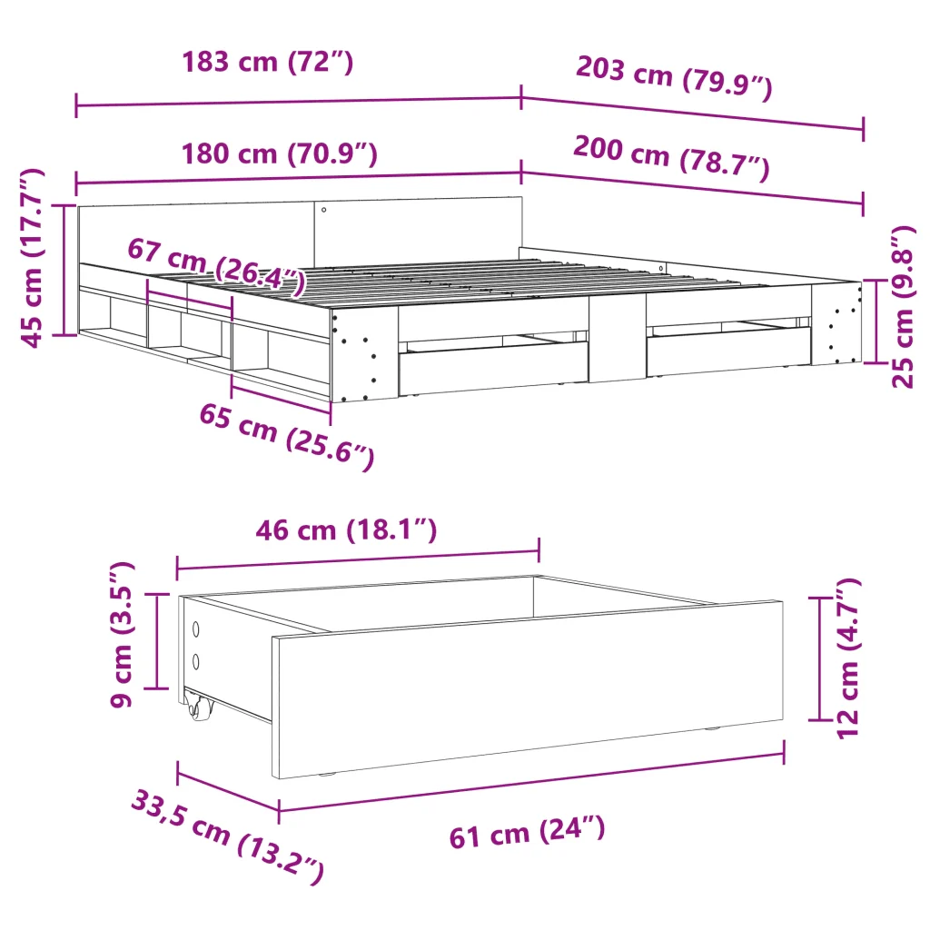 Letto matrimoniale | Letto per adulti | Giroletto Cassetti Rovere Sonoma 180x200 cm Legno Multistrato - Image 10