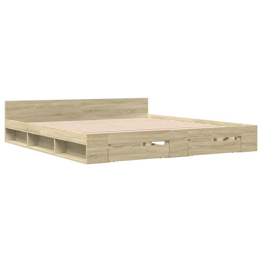 Letto matrimoniale | Letto per adulti | Giroletto Cassetti Rovere Sonoma 180x200 cm Legno Multistrato - Image 4