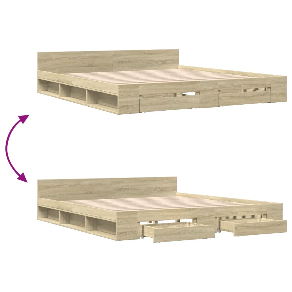 Letto matrimoniale | Letto per adulti | Giroletto Cassetti Rovere Sonoma 180x200 cm Legno Multistrato - Image 7