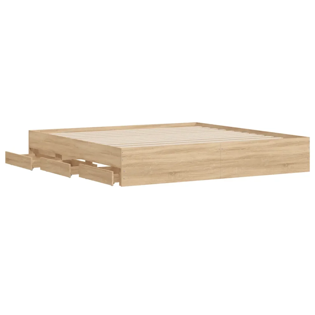 Letto matrimoniale | Letto per adulti | Giroletto Cassetti Rovere Sonoma 180x200 cm Legno Multistrato - Image 5