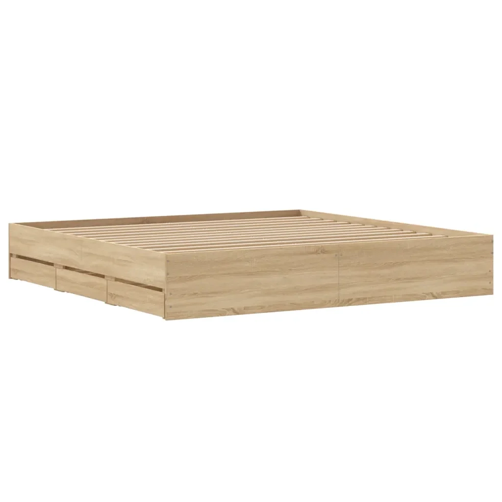 Letto matrimoniale | Letto per adulti | Giroletto Cassetti Rovere Sonoma 180x200 cm Legno Multistrato - Image 8